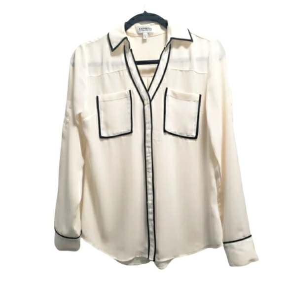 Express Tops - EXPRESS Portofino Shirt Womens Small Cream Contrast Trim Button Front Sheer